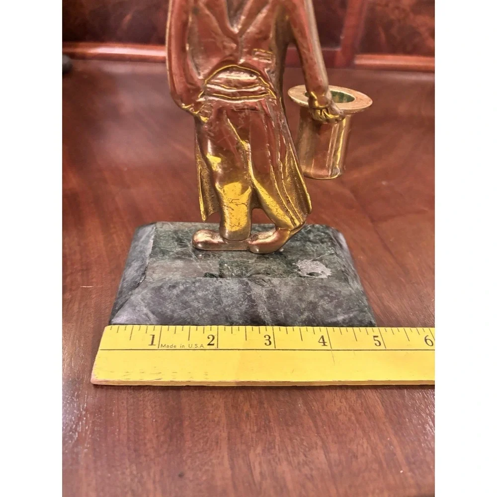 Vintage Brass Monkey Figural Candle‎ Holder Butler w/ Top Hat Marble Base 7